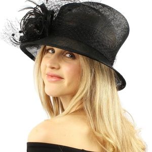 Brand New Black Victorian Netted Overlay Simamay Millinery Bucket Cloche Hat